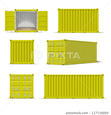 Vector set of realistic yellow cargo containers. Isolated background. 117138809