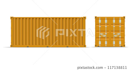 Set of two yellow heavy closed metal containers. 117138811