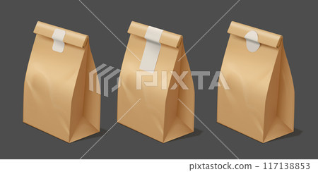 A set of eco-friendly paper bags. 3D vector on isolated background. A set of eco-friendly paper bags. 3D vector on isolated background. 117138853
