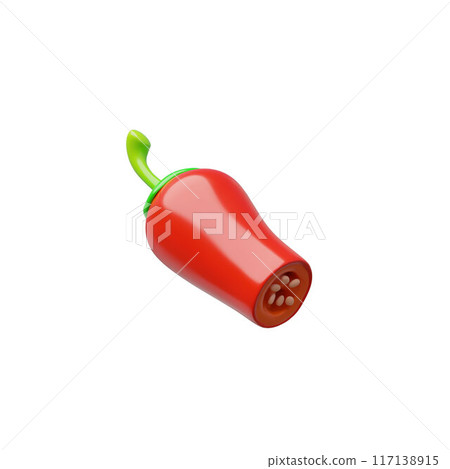 3d red slice of hot pepper, ideally oriental, spicy dishes highlighted on a white background 117138915