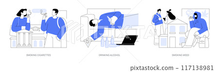 Students bad habits isolated cartoon vector illustrations se 117138981