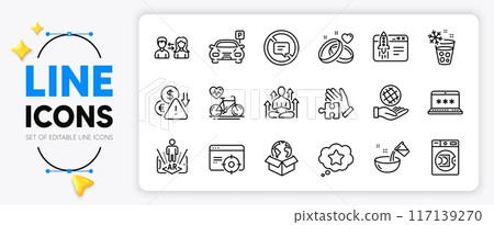 Ice maker, Launder money and Yoga line icons set for app include Loyalty star, Safe planet, Augmented reality outline thin icon. Delivery service, Laptop password, Cooking water pictogram icon. Vector 117139270