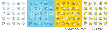 Vector icons set of Sun protection, Hospital building and Medical drugs line icons pack for web with Coronavirus injections, Carrot, Lips outline icon. First aid, Thermometer. Vector Vector icons set of Sun protection, Hospital building and Medical drugs line icons pack for web with Coronavirus injections, Carrot, Lips outline icon. First aid, Thermometer. Vector 117139290