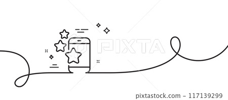 Best app line icon. Continuous one line with curl. Phone ratings sign. Ranking symbol. Best app single outline ribbon. Loop curve pattern. Vector 117139299