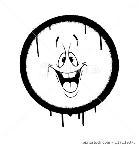 Graffiti emoticon. Smiling face painted with smudges of spray paint. Vector illustration Graffiti emoticon. Smiling face painted with smudges of spray paint. Vector illustration 117139375