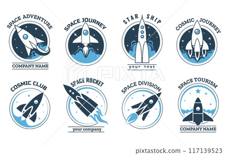 Cartoon space rocket logo set Cartoon space rocket logo set 117139523