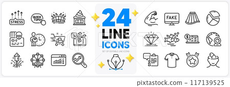 Icons set of Quick tips, Ranking star and Diamond line icons pack for app with Depression treatment, Pie chart, Ice cream thin outline icon. Fish school, Arena stadium. Design with 3d stars. Vector Icons set of Quick tips, Ranking star and Diamond line icons pack for app with Depression treatment, Pie chart, Ice cream thin outline icon. Fish school, Arena stadium. Design with 3d stars. Vector 117139525