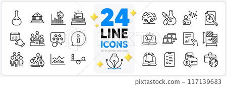 Icons set of Interview, Global business and Ranking star line icons pack for app with Business podium, Accounting report, Salary thin outline icon. Floor plan, Info, Court building pictogram. Vector 117139683