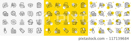 Outline Web photo, Baggage and Voicemail line icons pack for web with Luggage, Food delivery, Cogwheel dividers line icon. Medical analyzes, Phone image, Algorithm pictogram icon. Vector 117139684