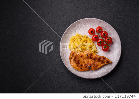 Delicious fresh grilled chicken fillet with spices and herbs 117139744