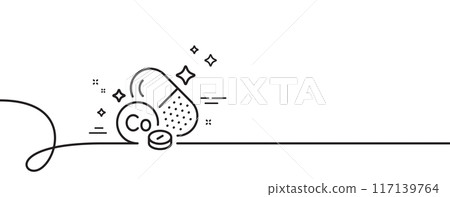 Cobalt mineral line icon. Continuous one line with curl. Chemical element Co sign. Capsule or pill symbol. Cobalt mineral single outline ribbon. Loop curve pattern. Vector Cobalt mineral line icon. Continuous one line with curl. Chemical element Co sign. Capsule or pill symbol. Cobalt mineral single outline ribbon. Loop curve pattern. Vector 117139764