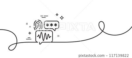 Biometric security line icon. Continuous one line with curl. Fingerprint scan sign. Privacy data symbol. Biometric security single outline ribbon. Loop curve pattern. Vector 117139822