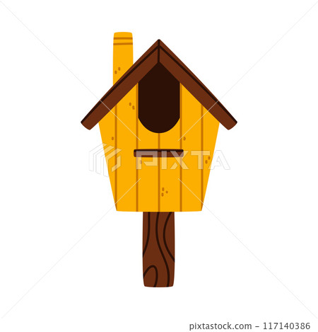 Yellow Bird House and Wooden Nesting Box Vector Illustration Yellow Bird House and Wooden Nesting Box Vector Illustration 117140386