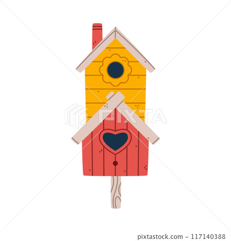 Bird House and Wooden Nesting Box Vector Illustration 117140388