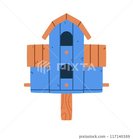 Blue Bird House and Wooden Nesting Box Vector Illustration Blue Bird House and Wooden Nesting Box Vector Illustration 117140389