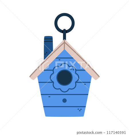 Blue Bird House and Wooden Nesting Box Vector Illustration Blue Bird House and Wooden Nesting Box Vector Illustration 117140391