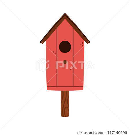 Bird House and Wooden Nesting Box Vector Illustration Bird House and Wooden Nesting Box Vector Illustration 117140396