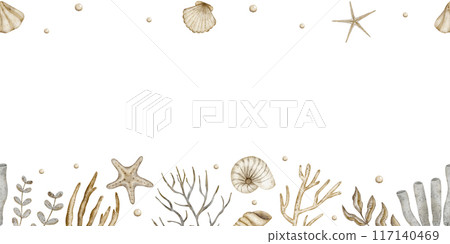 Seamless frame shells corals Watercolor illustration for banner wallpaper templates invitation 117140469