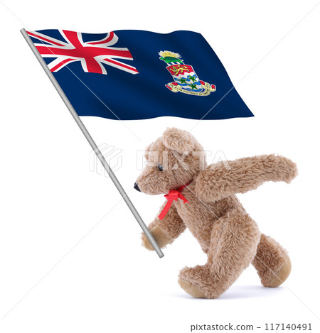 Cayman Islands flag being carried by a cute teddy bear 117140491