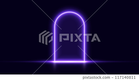 Neon door, purple glowing portal, futuristic arch, magic gate background. 117140811