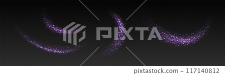 Purple glitter splashes, shiny star dust explosion, shimmer spray effect, festive holiday particles 117140812