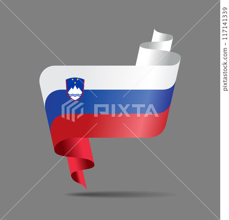 Slovenian flag wavy ribbon background. Vector illustration. 117141339