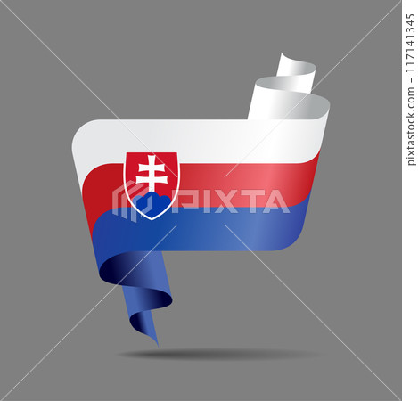 Slovakian flag wavy ribbon background. Vector illustration. 117141345