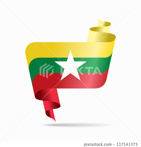 Myanmar flag wavy ribbon background. Vector illustration. Myanmar flag wavy ribbon background. Vector illustration. 117141373