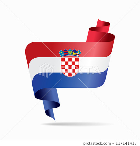 Croatian flag wavy ribbon background. Vector illustration. 117141415
