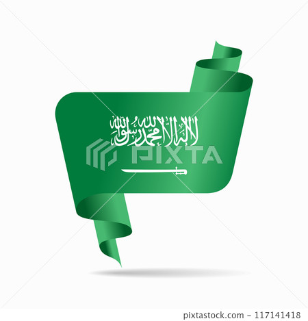 Saudi Arabian flag wavy ribbon background. Vector illustration. 117141418