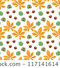 Fall seamless pattern of chestnut leaves on white 117141614