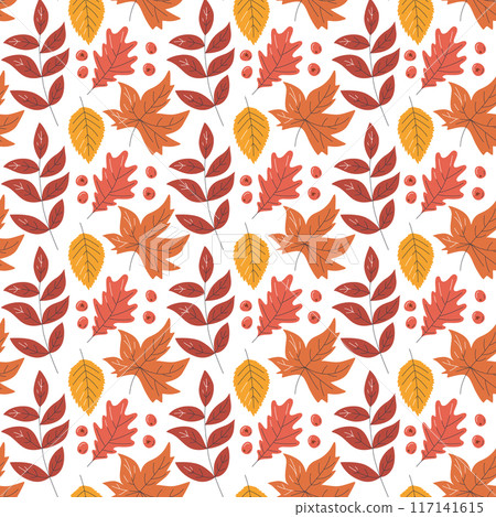 Forest autumn leaves vector flat seamless pattern Forest autumn leaves vector flat seamless pattern 117141615