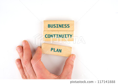 BCP Business continuity plan WRITTEN inscription is made by hand from wooden blocks 117141888