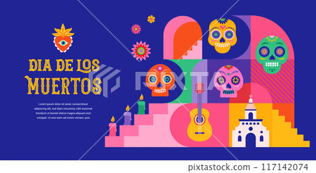 Dia de los muertos, Day of the dead, Mexican holiday, festival. Vector poster, banner and card in Dia de los muertos, Day of the dead, Mexican holiday, festival. Vector poster, banner and card in 117142074