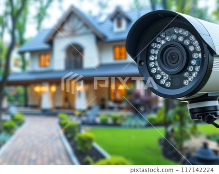 Security camera is recording a luxurious house to ensure its safety 117142224