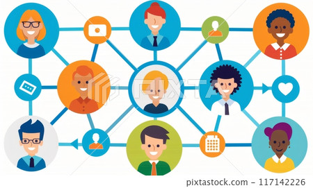 Diverse people connecting online social network sharing content 117142226
