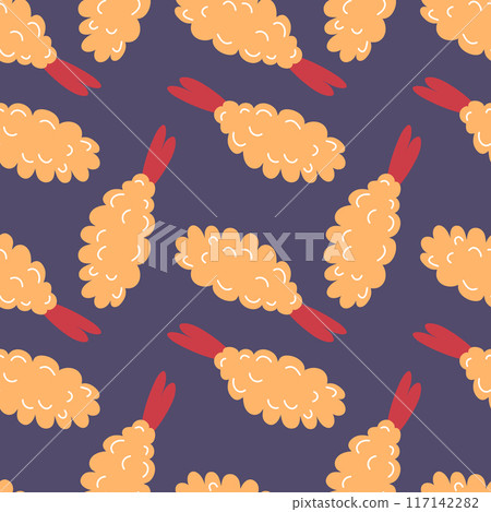 Seamless pattern of fried shrimp. Background of food. 117142282