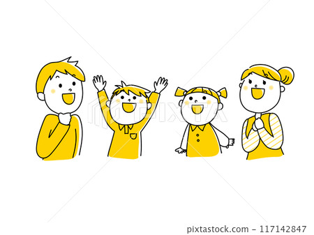 Smiling young family looking up Simple Smiling young family looking up Simple 117142847