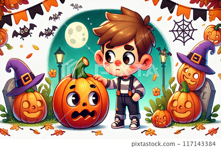 一個男孩的南瓜太小，無法蓋住 117143384