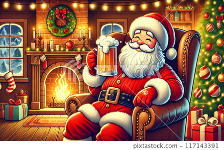 Santa Claus enjoying a beer 117143391