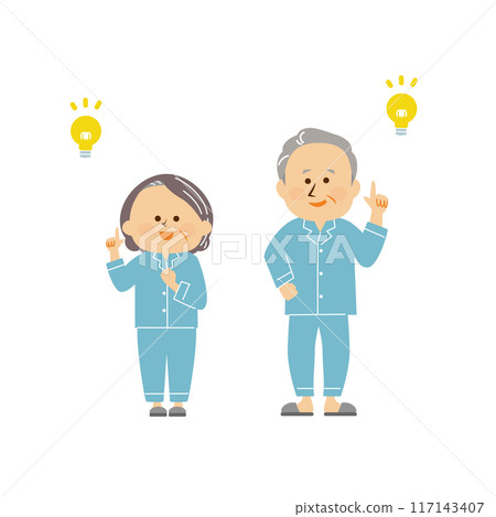 一位老人和一位穿著睡衣的老人的可愛插圖 117143407