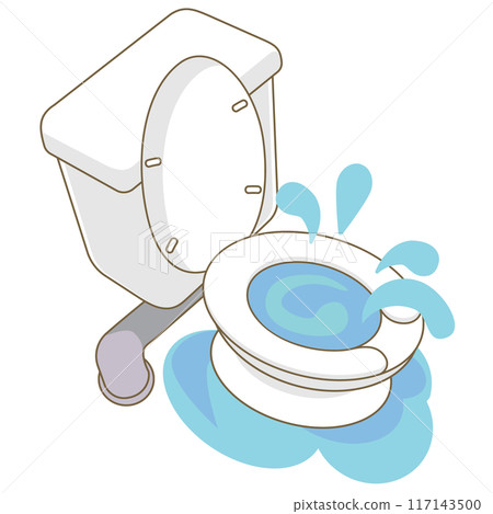A flush toilet with a leaking problem, seen from above 117143500