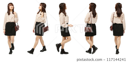 Full-body cutout of a woman in her 20s walking Full-body cutout of a woman in her 20s walking 117144241
