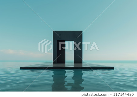 A simple black structure on the water - AI generated image 117144480