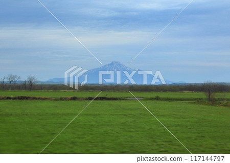 Rishiri Fuji (Mt. Rishiri) as seen from the Soya Main Line Limited Express Soya 117144797