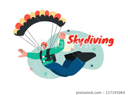 Skydiving Vector Illustration with Skydivers Use Parachutes and Sky Jumping for Outdoor Activities in a Flat Extreme Sport Style Cartoon Background 117145064