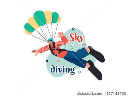 Skydiving Vector Illustration with Skydivers Use Parachutes and Sky Jumping for Outdoor Activities in a Flat Extreme Sport Style Cartoon Background Skydiving Vector Illustration with Skydivers Use Parachutes and Sky Jumping for Outdoor Activities in a Flat Extreme Sport Style Cartoon Background 117145068