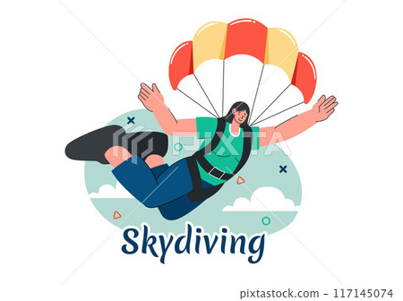 Skydiving Vector Illustration with Skydivers Use Parachutes and Sky Jumping for Outdoor Activities in a Flat Extreme Sport Style Cartoon Background 117145074