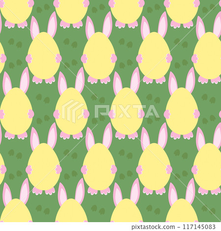 Easter eggs with bunny paws, ears and food print Seamless pattern in trendy soft shades. Wallpaper Easter eggs with bunny paws, ears and food print Seamless pattern in trendy soft shades. Wallpaper 117145083
