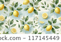 檸檬和葉子背景藍色 117145449